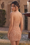 Strapless Corset Sparkly Champagne Bodycon Mini Homecoming Dress
