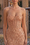 Strapless Corset Sparkly Champagne Bodycon Mini Homecoming Dress