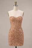 Strapless Corset Sparkly Champagne Bodycon Mini Homecoming Dress