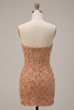 Strapless Corset Sparkly Champagne Bodycon Mini Homecoming Dress