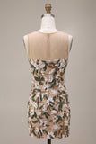 Floral Sequins Corset Bodycon Light Khaki Mini Homecoming Dress