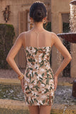 Floral Sequins Corset Bodycon Light Khaki Mini Homecoming Dress