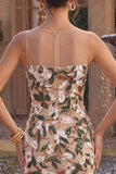 Floral Sequins Corset Bodycon Light Khaki Mini Homecoming Dress