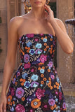 Strapless Floral Sequins Black A Line Mini Homecoming Dress