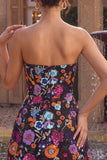 Strapless Floral Sequins Black A Line Mini Homecoming Dress