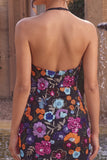 Halter Black Floral Sequins Bodycon Mini Homecoming Dress