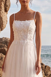 Appliqued A Line Tulle White Midi Engagement Dress