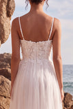 Appliqued A Line Tulle White Midi Engagement Dress