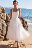 Halter A Line Tulle White Midi Engagement Dress