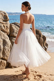 Halter A Line Tulle White Midi Engagement Dress