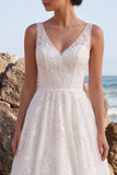 Floral A Line V-Neck White Tulle Midi Engagement Dress
