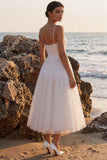 Glitter A Line Spaghetti Straps White Engagement Dress