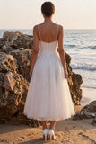 Glitter A Line Spaghetti Straps White Engagement Dress