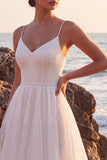 Glitter A Line Spaghetti Straps White Engagement Dress