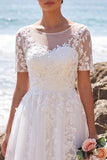 Bateau Neck White Tulle Floral A Line Midi Engagement Dress