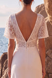 Lace Floral A Line V-Neck White Long Engagement Dress