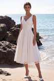 Ruched A Line V-Neck White Ruffles Long Engagement Dress