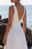 Ruched A Line V-Neck White Ruffles Long Engagement Dress