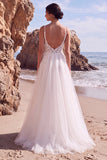 White Lace Appliqued A Line Long Wedding Dress