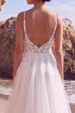 White Lace Appliqued A Line Long Wedding Dress