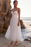 Corset A Line White Tulle Midi Engagement Dress