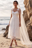 Bowed Floral A Line White Midi Engagement Dress