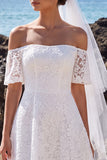 Off The Shoulder White Lace A Line Midi Engagement Dress