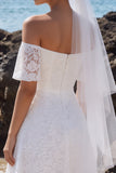 Off The Shoulder White Lace A Line Midi Engagement Dress