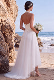 Halter White A Line Tulle High-Low Wedding Dress