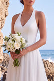 Halter White A Line Tulle High-Low Wedding Dress