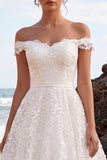 Off The Shoulder A Line Lace White Midi Engagement Dress