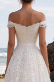 Off The Shoulder A Line Lace White Midi Engagement Dress