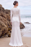 Long Sleeve Satin Mermaid White Maxi Beach Wedding Dress