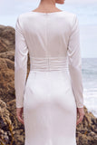 Long Sleeve Satin Mermaid White Maxi Beach Wedding Dress