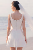 A Line White Thick Straps Mini Engagement Dress With Pearls