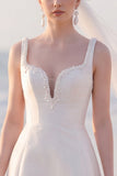 A Line White Thick Straps Mini Engagement Dress With Pearls