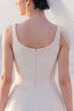 A Line White Thick Straps Mini Engagement Dress With Pearls