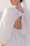 White A Line Ruched Mini Engagement Dress With Long Sleeves