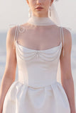 Spaghetti Straps A Line White Mini Engagement Dress With Pearls