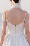 Spaghetti Straps A Line White Mini Engagement Dress With Pearls