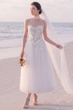 Strapless Floral A Line White Tulle Maxi Engagement Dress