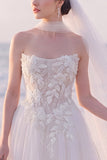 Strapless Floral A Line White Tulle Maxi Engagement Dress