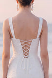 Square Neck White Sheath Midi Engagement Dress With Pearls