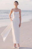 Strapless White Sheath Maxi Engagement Dress With Bow