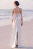 Strapless White Sheath Maxi Engagement Dress With Bow