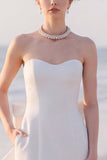 Strapless White Sheath Maxi Engagement Dress With Bow