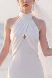 Mermaid Halter White Maxi Engagement Dress