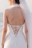 Mermaid Halter White Maxi Engagement Dress