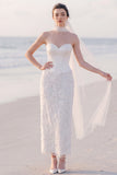 Floral Strapless Sheath White Midi Engagement Dress