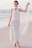 Halter Sheath White Ruched Asymmetrical Engagement Dress